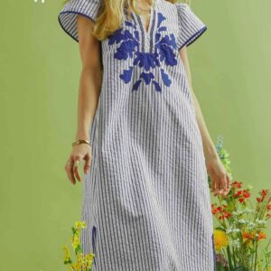 CAROLINA BLUE STITCH MIDI DRESS