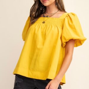 SIMPLY SMOCKED TOP in Mustard yellow or Red