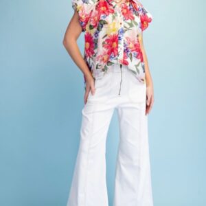 STITCH AND ZIP PANTS, OFF WHITE